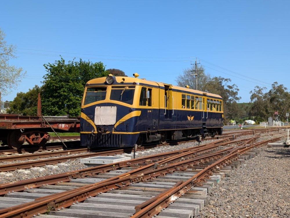 A closer view of the Walker Rail Motor, in the Healesville yard. You can see some new track in the foreground. 