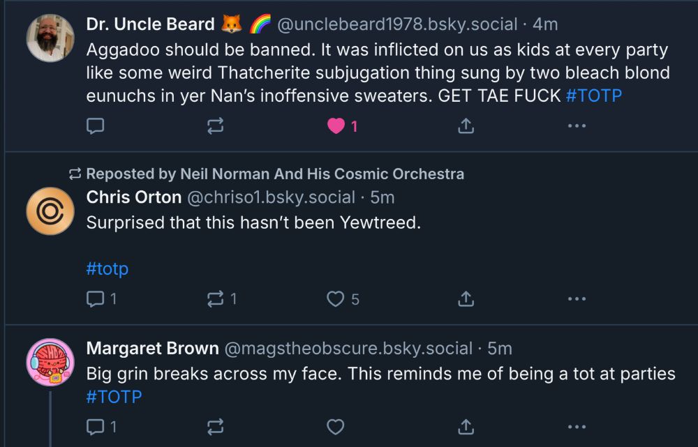 The three attitudes to Aggadoo: Dr. Uncle Beard views it as a war crime, Chris Orton is wondering why the Met haven't got involved, while Margaret has fond childhood memories. I'm category 1.