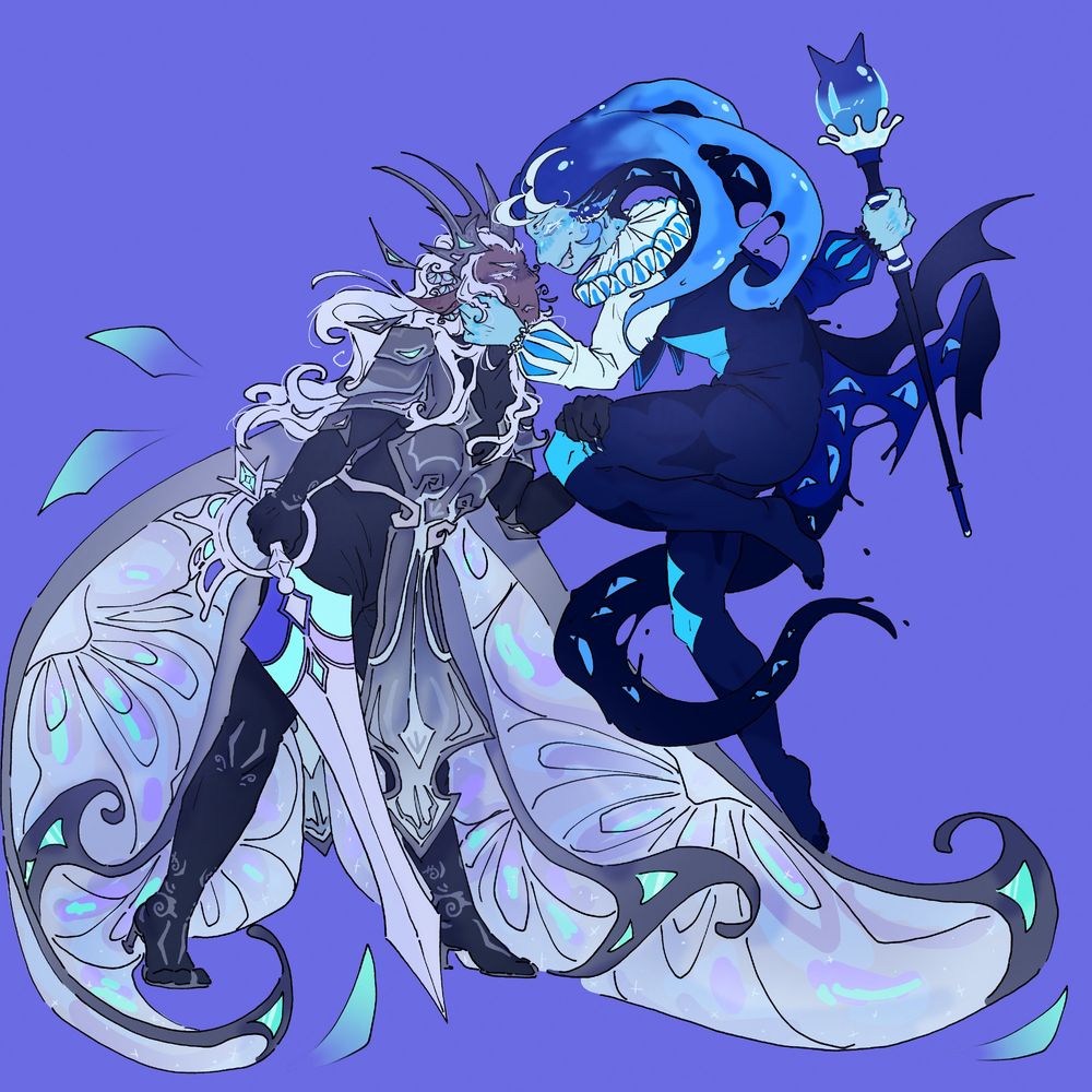 elder faerie cookie (cookie run) glaring at shadow milk cookie (cookie run) as shadow milk holds elder faerie's head by his cheek, forcing elder faerie to look at him.
