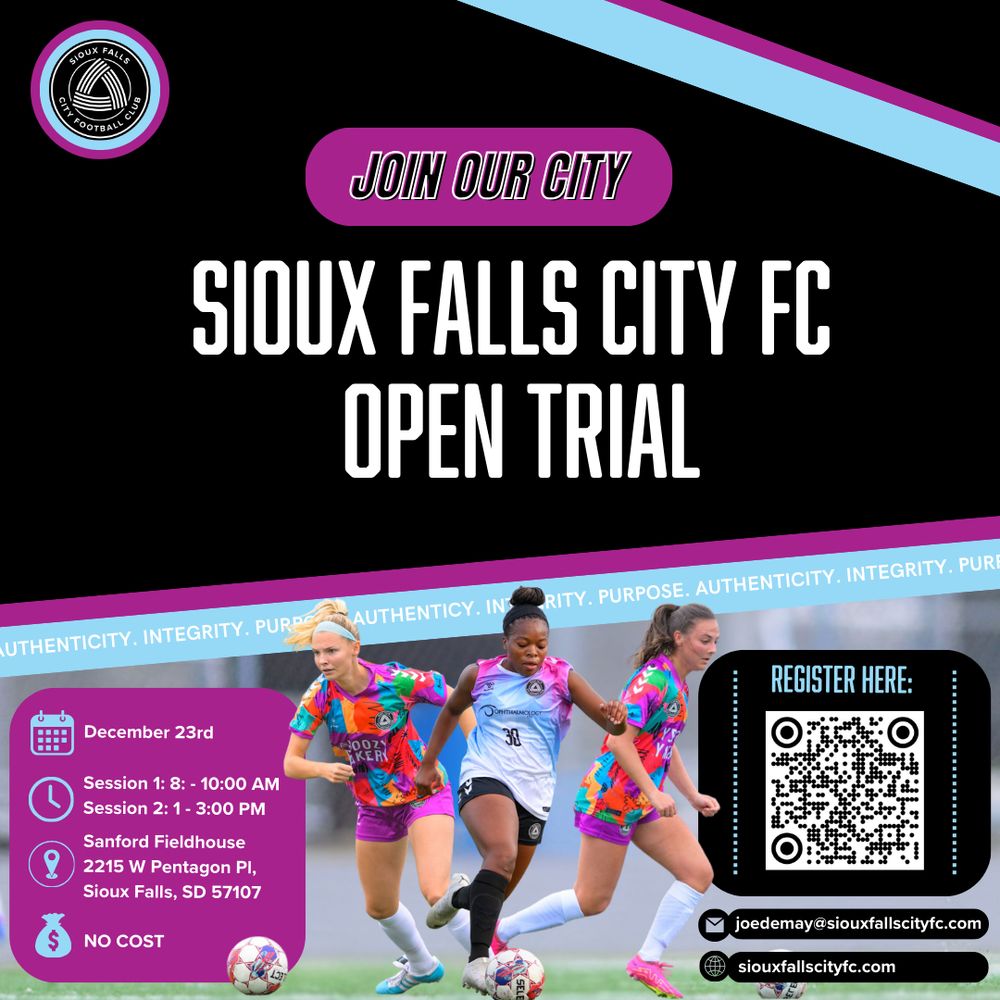 Three Sioux Falls City players in game action on an announcement about upcoming player trials on December 23