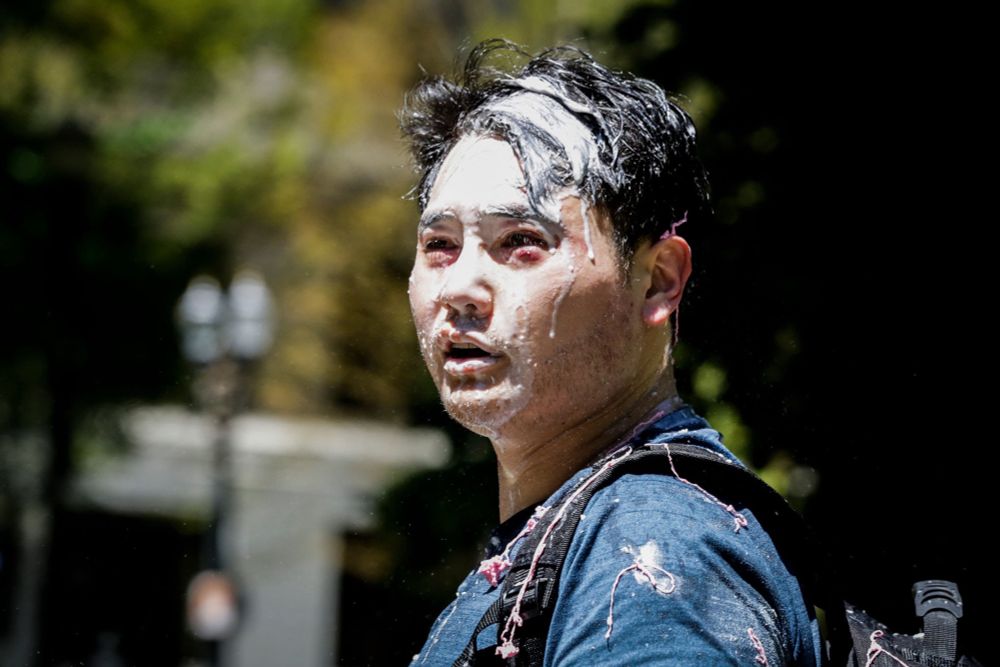 Picture of Andy Ngo in Portland after taking a milkshake bath. 