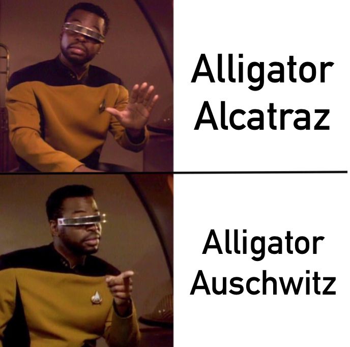 Geordi Laforge denies Alligator Alcatraz and instead embraces Alligator Auschwitz