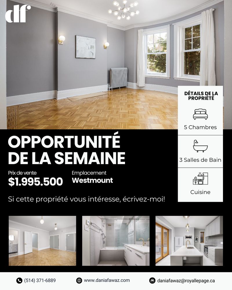 Salon d’une maison familiale de luxe à Westmount avec planchers de bois restaurés, hauts plafonds, grandes fenêtres et détails architecturaux d’origine, propriété présentée par Dania Fawaz, courtier immobilier résidentiel à Montréal et sur la Rive-Sud.