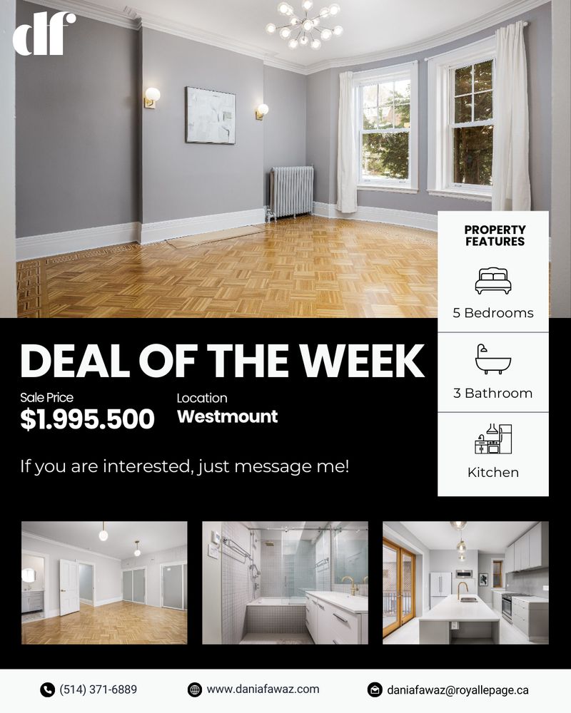 Luxury Westmount family home living room with restored parquet floors, high ceilings, large windows and classic architectural details presented by Dania Fawaz, residential real estate broker in Montreal and the South Shore.