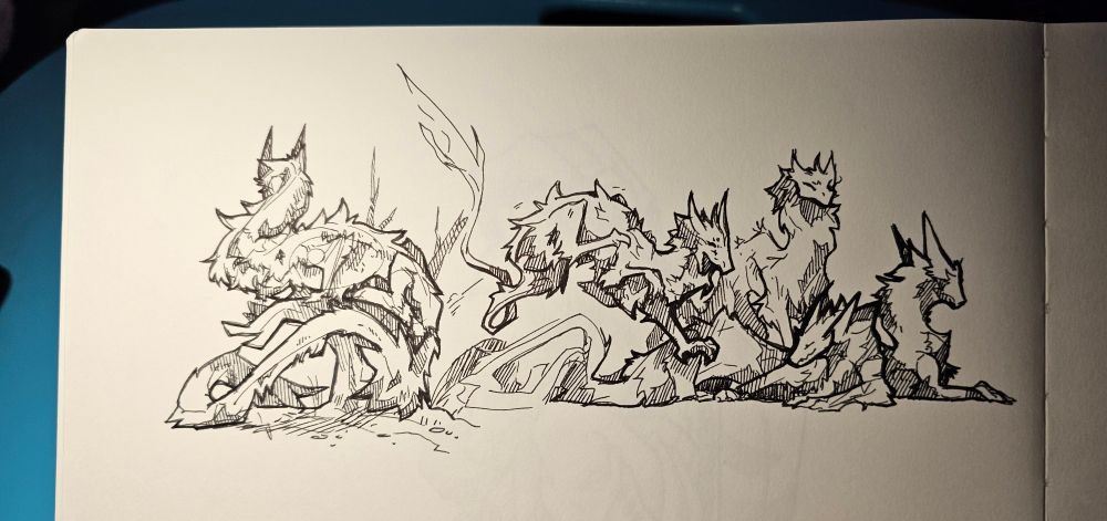 Two noodle dragon thumbnails, quick pen sketches

#art #furry #furryart #sketch