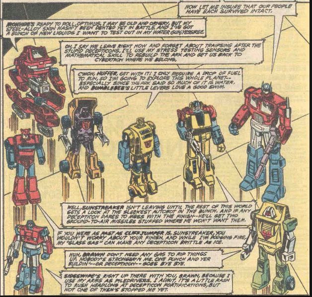 Optimus Prime introduces the Autobots. Tons of dialogue again