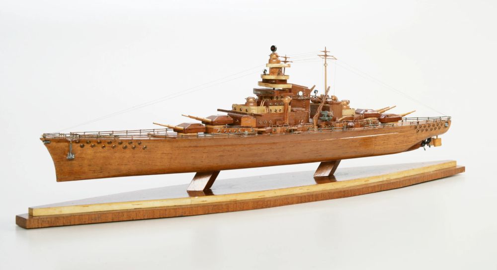 Wooden model of the German Battleship Bismarck.