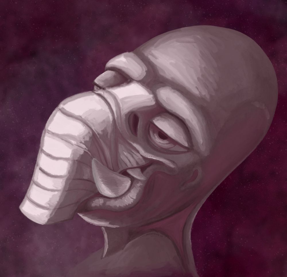 A portrait of Watto from Star Wars looking sultry.