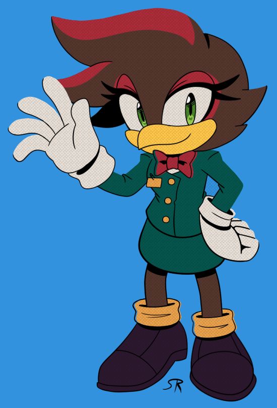 Abi the Hawk dressed up in a similar uniform to the avatar character Barry from The Murder of Sonic the Hedgehog