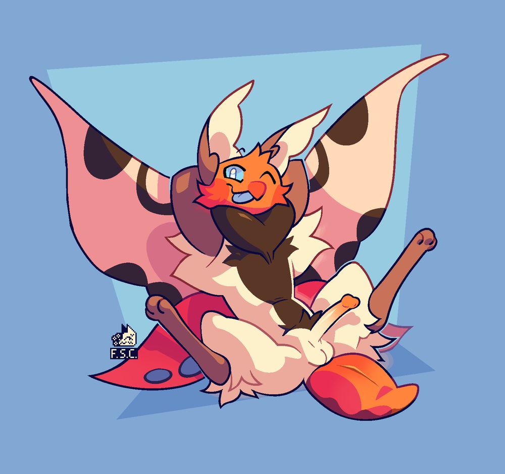 Naked moth furry spreading his legs.