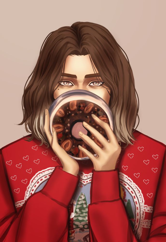 Season 2 Viktor as Sabrina Carpenter's cover for her Christmas album 'fruitcake'.