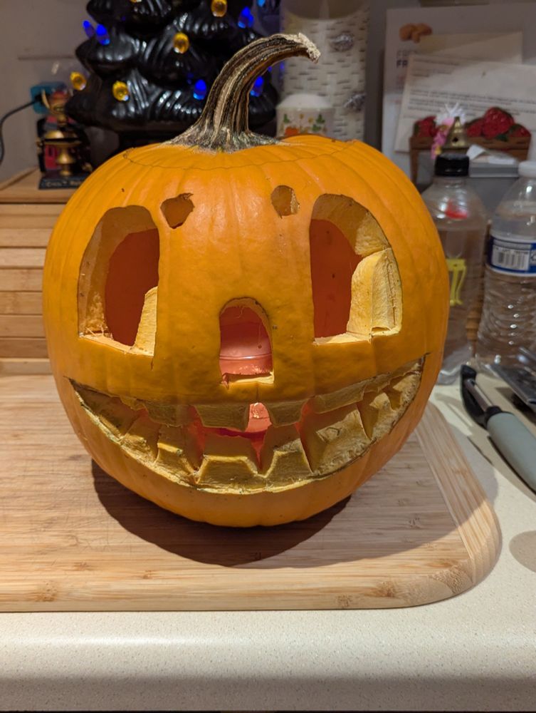 My jack-o'-lantern slowly shrivels away with its teeth shrinking.