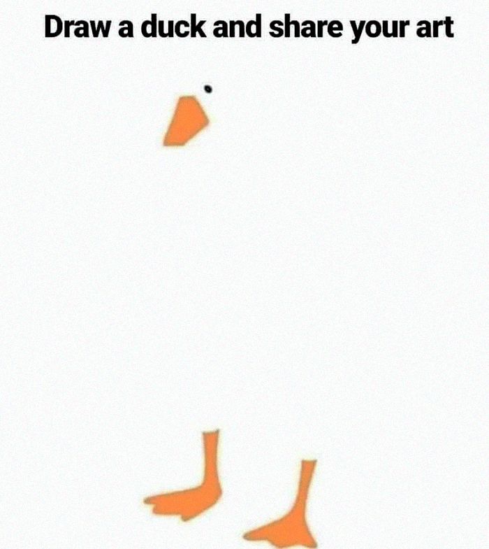 Draw a duck and share your art. Template features just the eyes, bill, and little plap-plap feet.