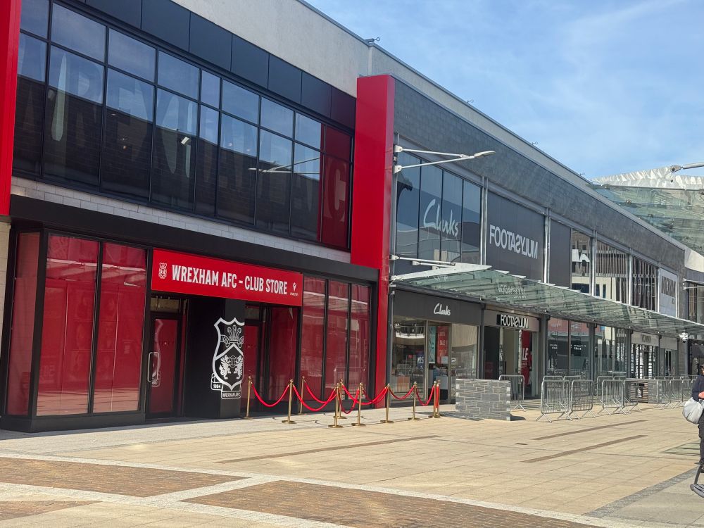 The new Wrexham AFC shop, Eagles Meadow, Wrexham. Hours before opening 