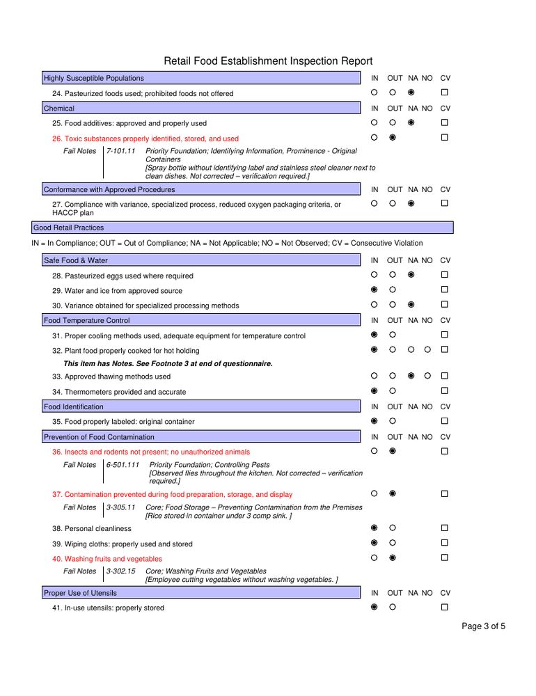 Page 3 of a health inspection