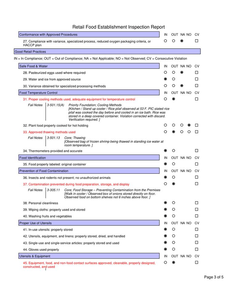 Page 3 of a health inspection