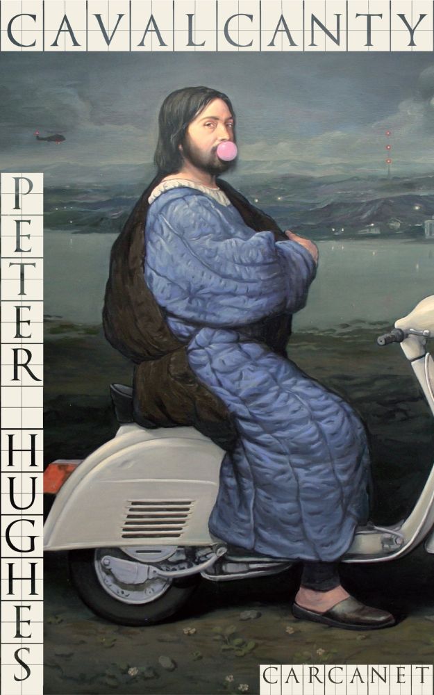 Cavalcanty book cover – Renaissance dude on a scooter.