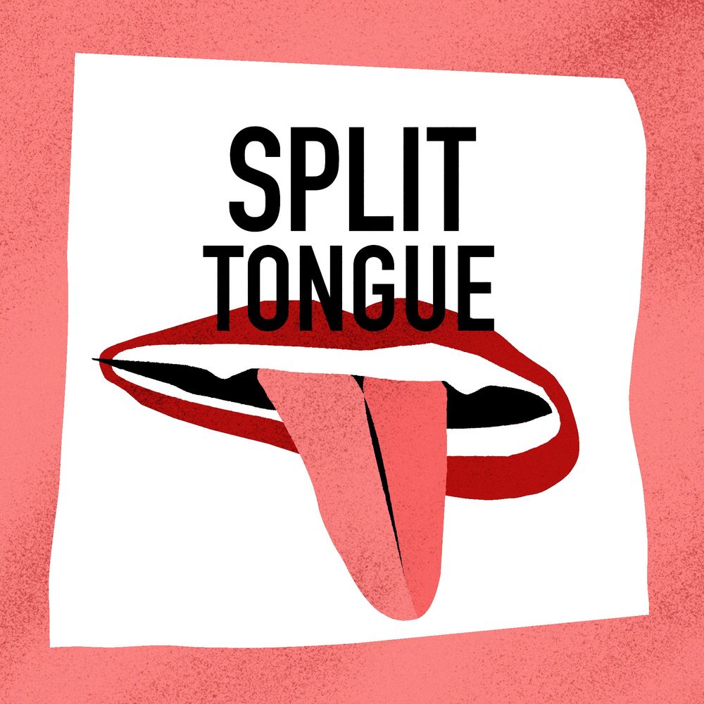 An image with the text "Split Tongue" hovering over an illustrated mouth with its tongue out, a dark line down the middle.