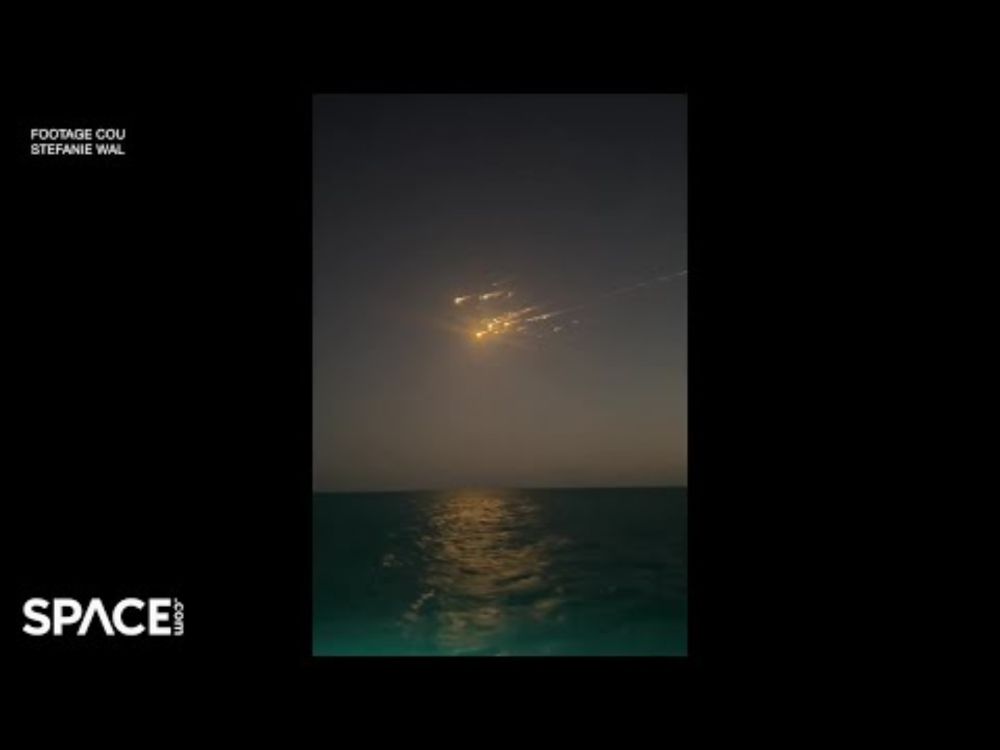 Debris from SpaceX Starship flight 8 explosion streaks across Bahamas night sky