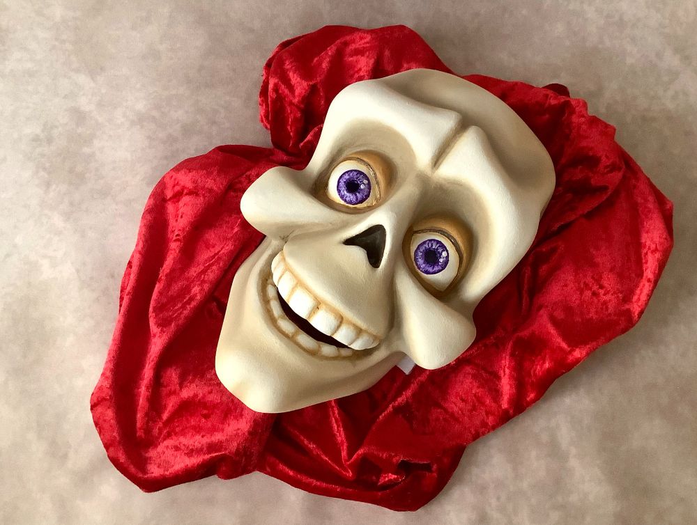 handgemaakt masker van een cartoony schedel door ambachtsman Thomas Weber - Theater Didymus * Handmade mask of a cartoony skull by artisan Thomas Weber - Theater Didymus * promotion for Halloween in the 5 star Etsyshop