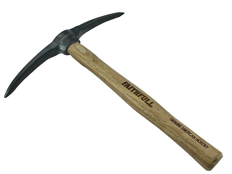 A picture of a wooden handled mortar pick