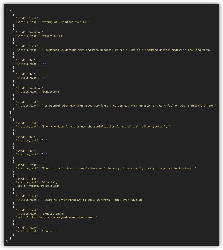 new AST based tokens in JSON