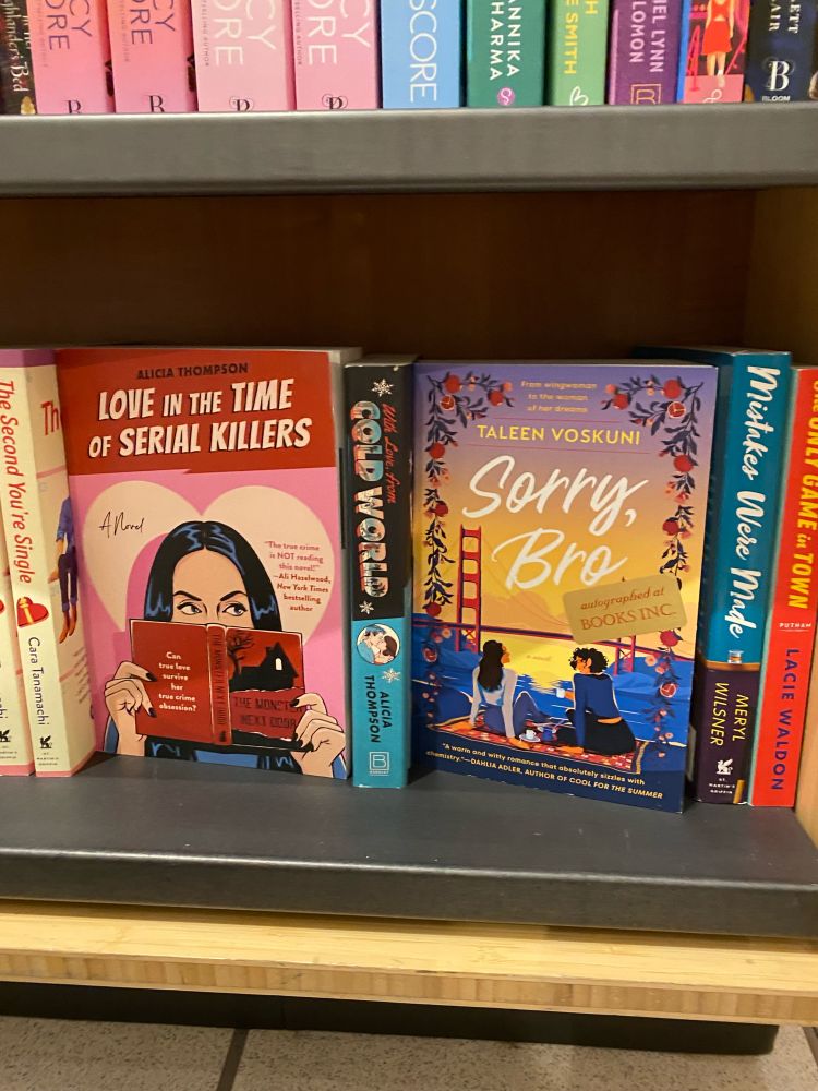 Love in the time of series killer and sorry bro on a bookshelf