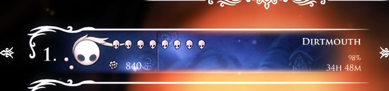 My Hollow Knight save file, 98% completed after 34 hours and 48 minutes