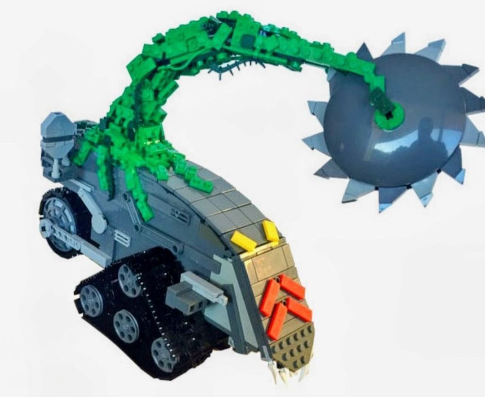 Véhicule Monstroplante ennemie munie d'une scie et de chenilles dans le dessin animé des années 80 Jayce et les conquérants de la lumière.