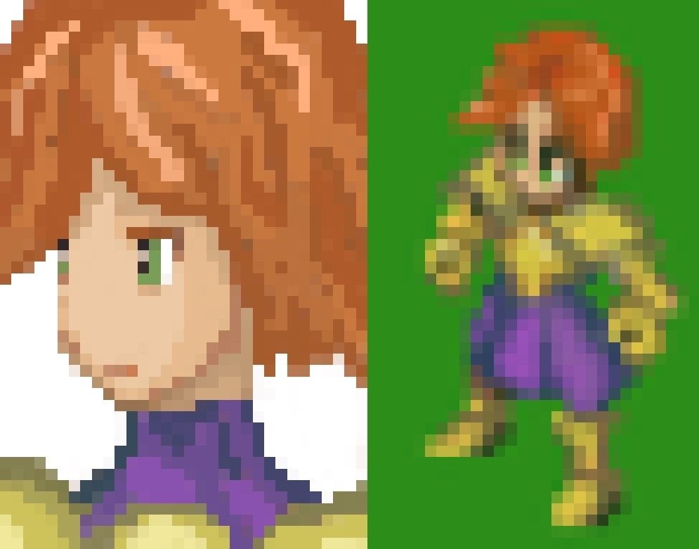 A red haired Psi Warrior, with gold armor and short red hair. 