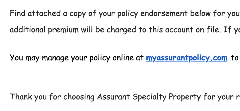 Screenshot of a clipped email message, with some text using the Comic Sans font