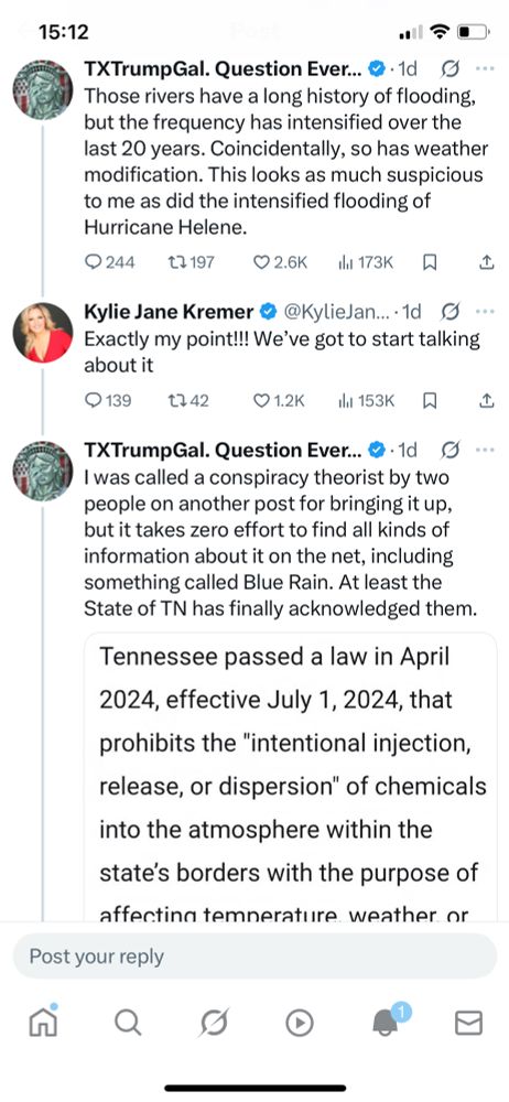 Twitter posts blaming the flash floods in Texas on “weather manipulation”.