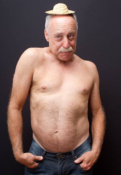 shirtless old man