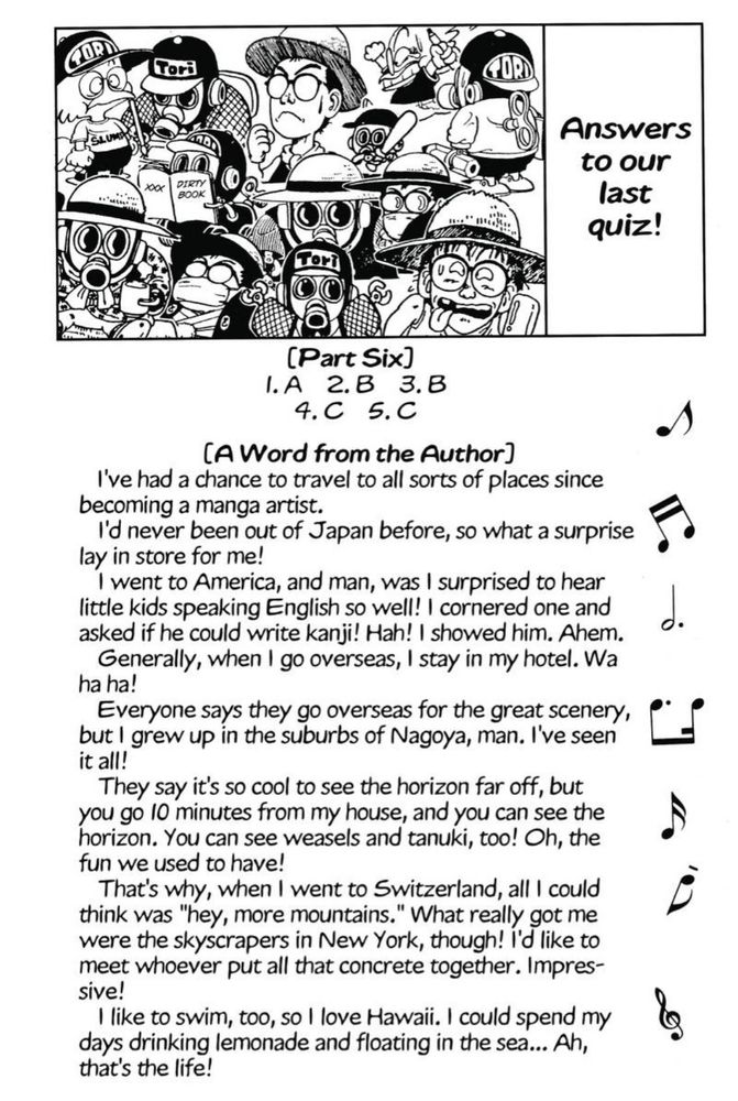 Answer sheet for Akira Toriyama quiz part 6.