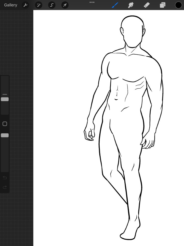 a nude figure with ken doll anatomy stands with weight shifted to their left side