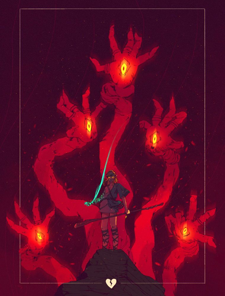 Gloom hands from Tears of the Kingdom are surrounding Link
