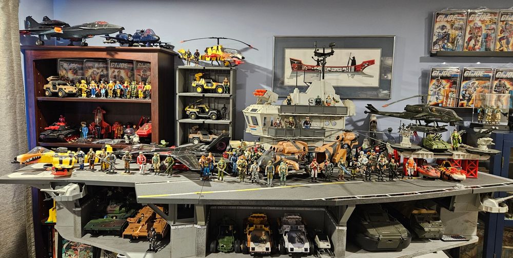 GI Joe USS Flagg (1985) along with various figures and vehicles, foreign and domestic, from 1982-on.
