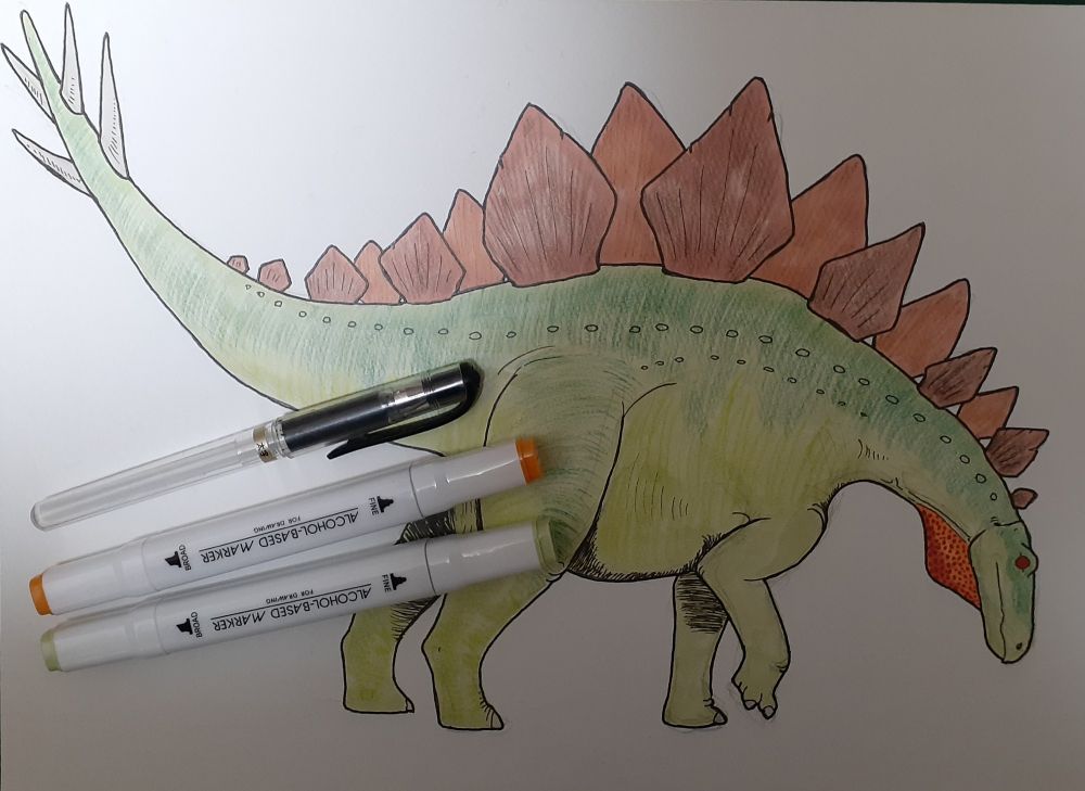 ステゴサウルス（テクパン・クリエイト筆）
アルコールマーカー、ゲルインクボールペン使用
