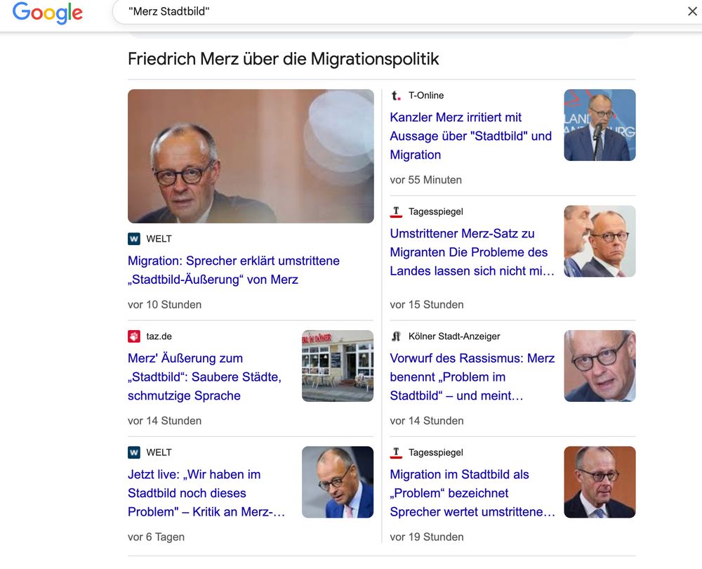 Screenshot einer Googlesuche nach "Merz Stadtbild".