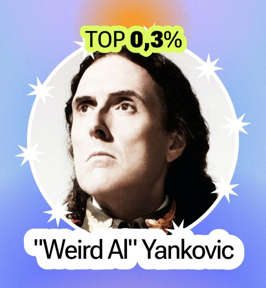 Another screenshot from my YouTube Music Recap: I was in the top 0.3% of "Weird Al" Yankovic listeners.