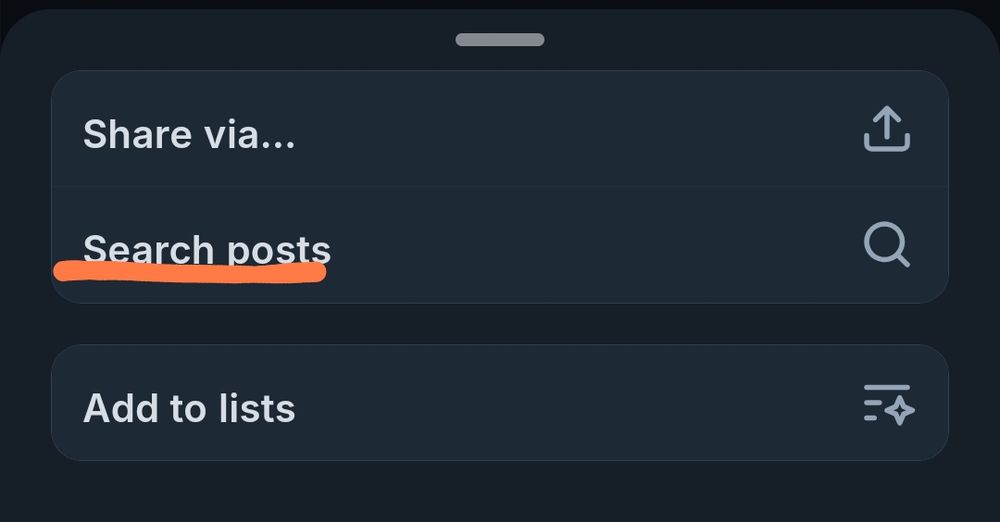 The options menu, with the option "search posts" highlighted