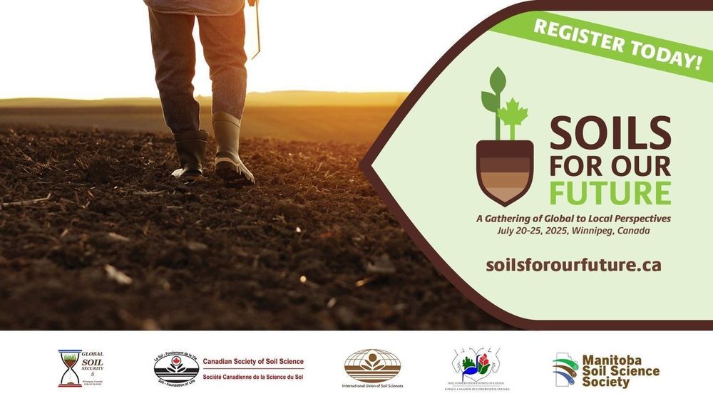 Person wearing boots walking on freshly tilled soil at sunset, promoting the Soils for Our Future conference in Winnipeg, Canada, July 2025