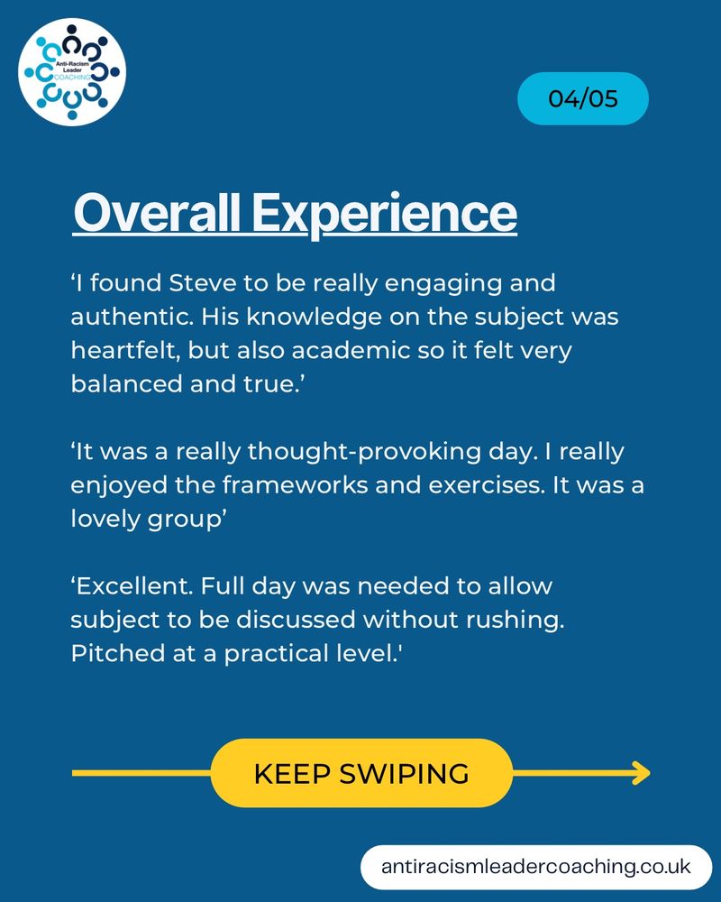 Overall Experience
'I found Steve to be really engaging and authentic. His knowledge on the subject was heartfelt, but also academic so it felt very balanced and true.'
'It was a really thought-provoking day. I really enjoyed the frameworks and exercises. It was a lovely group'
'Excellent. Full day was needed to allow subject to be discussed without rushing.
Pitched at a practical level.'