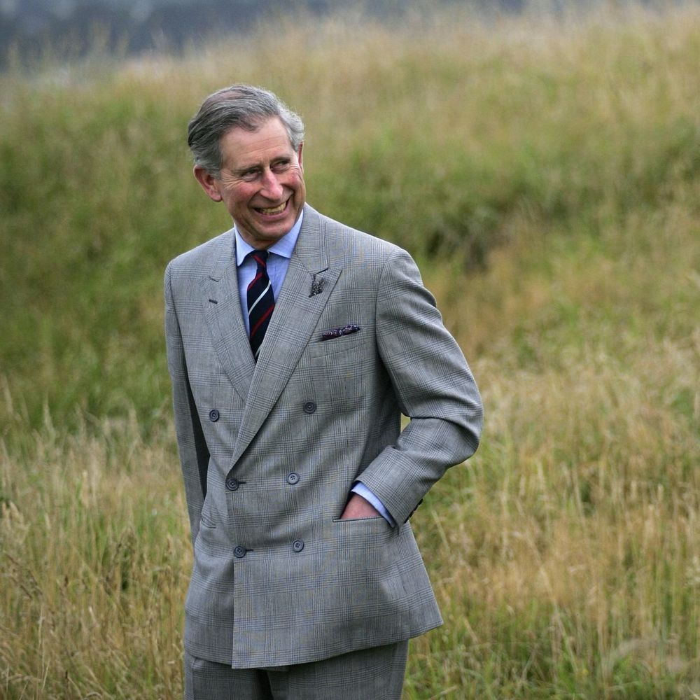 Charles III la main dans la poche de sa veste de costume