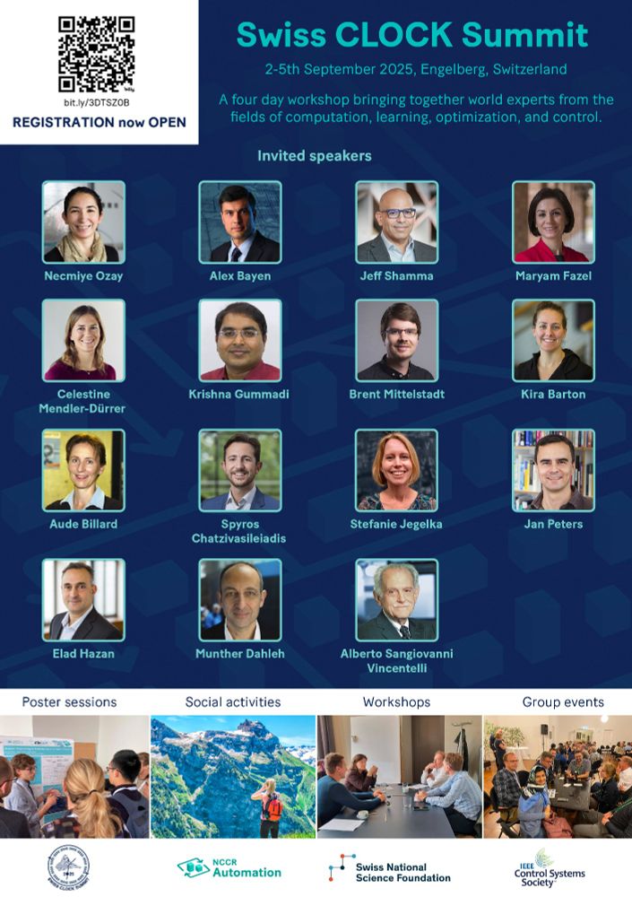Flyer for the Swiss CLOCK Summit showing speakers and how to register