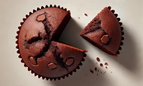 A sliced chocolate muffin