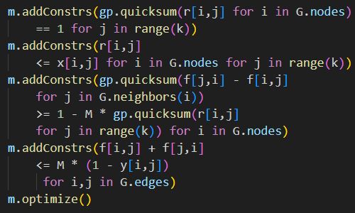 Extract of Gurobipy code for a districting model in Python