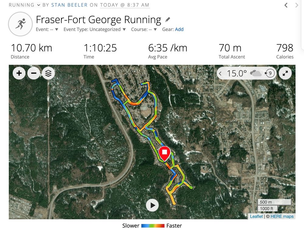 Garmin watch report of today's run. 