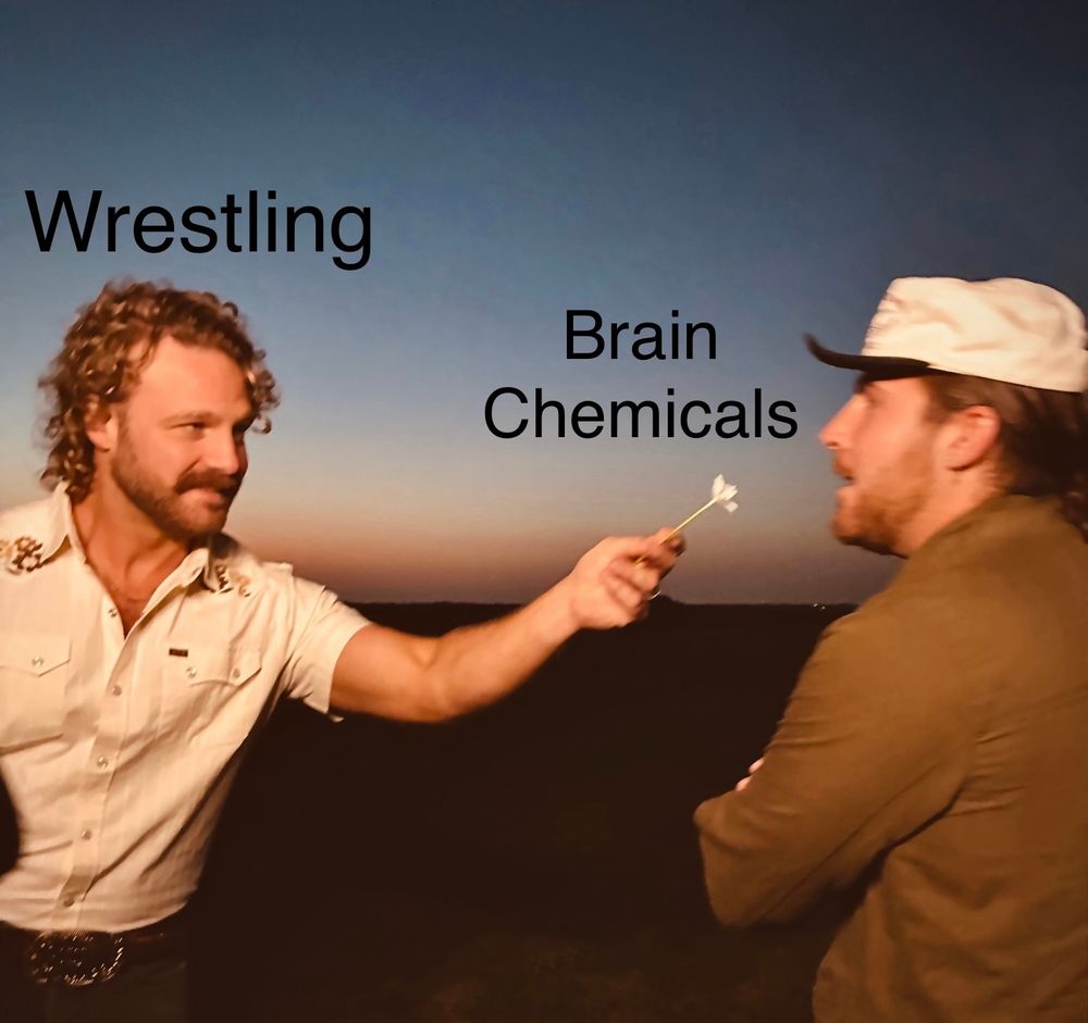 “Wrestling” as Adam Page and “brain chemicals” as a flower he’s holding out
