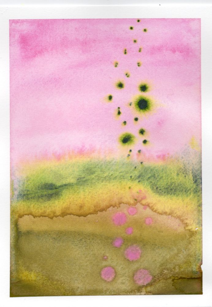 pink and green abstract watercolor painting
